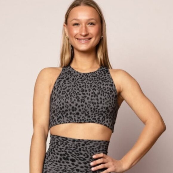 Emily Hsu Designs Gray Leopard Print Rib Crop Top Bra BNWT Size M - Picture 1 of 5